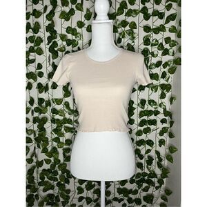 American Eagle Outfitters Tan Ruffle Short Sleeve Knit Crop Top Size XS